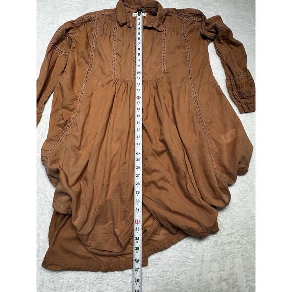 We The Free Boho Button Front Dress Small Burnt Sienna Crochet Trim Sedona Style - Picture 6 of 8